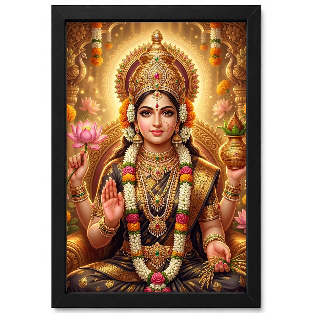 Varalakshmi Portrait Jewels Flowers Golden Detailed Art Photo Frame 1 Varalakshmi Portrait Jewels Flowers Golden Detailed Art Photo Frame