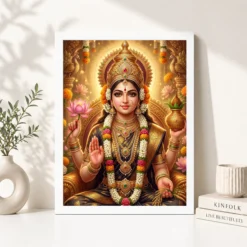 Alternative view of Varalakshmi Portrait Jewels Flowers Golden Detailed Art Photo Frame