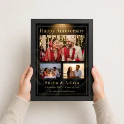 wedding anniversary black gold crown heart premium photo frame 02 black 3
