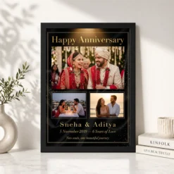 wedding anniversary black gold crown heart premium photo frame 02 black 4