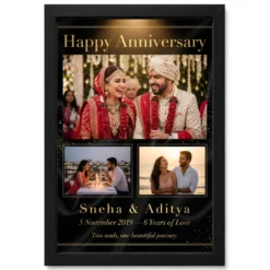 Wedding Anniversary Black Gold Crown Heart Premium Photo Frame