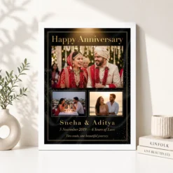 wedding anniversary black gold crown heart premium photo frame 02 white 4