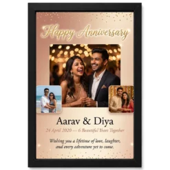 Wedding Anniversary Personalized Wishes Name Classic Gold Photo Frame
