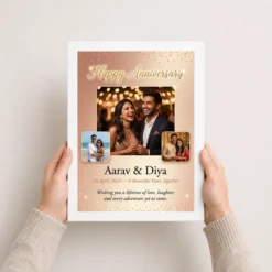 wedding anniversary personalized wishes name classic gold photo frame 01 white 3