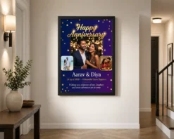 Alternative view of Wedding Anniversary Personalized Wishes Name Pink Floral Photo Frame