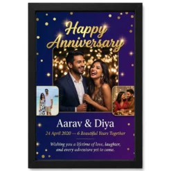 Wedding Anniversary Personalized Wishes Name Pink Floral Photo Frame