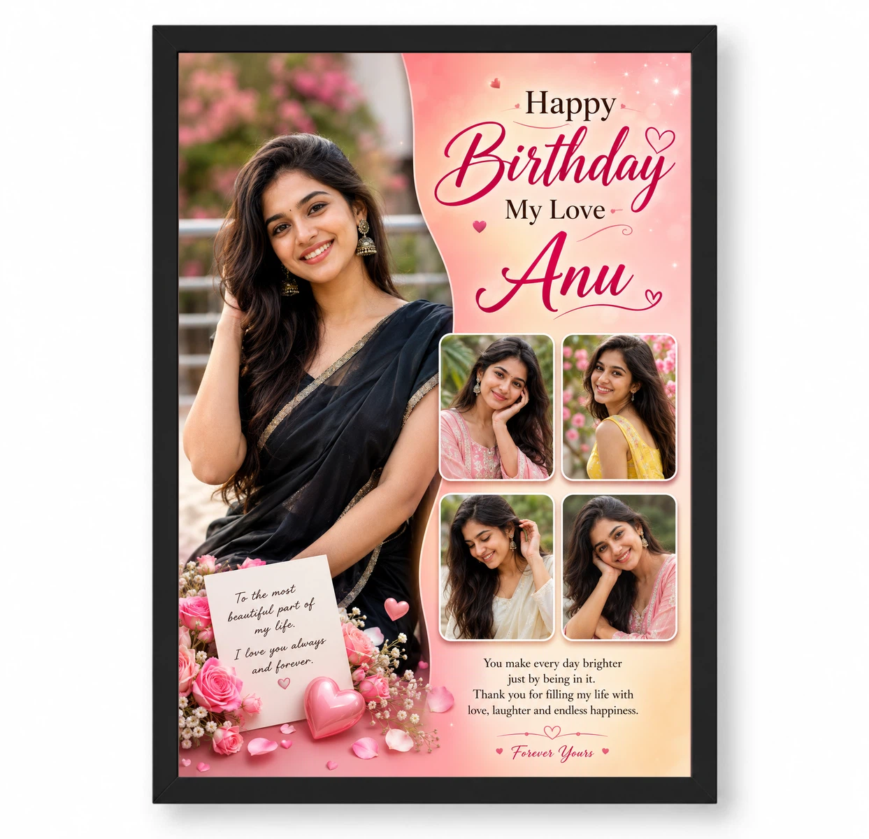 Wife Birthday Collage Photo Frame Romantic Style 1 Wife Birthday Collage Photo Frame Romantic Style