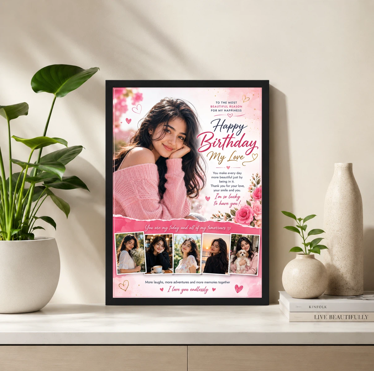 Wife Birthday Photo Frame Floral Romantic Personalised Gift 2 Wife Birthday Photo Frame Floral Romantic Personalised Gift - Image 2