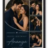Happy Birthday Girlfriend Collage Photo Frame Couple Portrait 4 Personalized couple portrait birthday collage photo frame for girlfriend in black frame