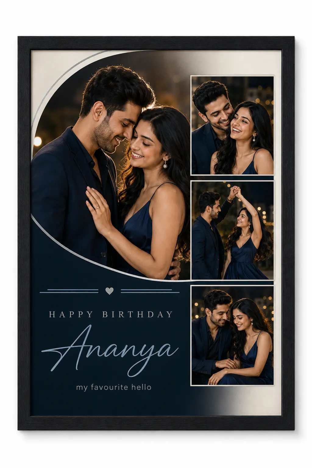 Happy Birthday Girlfriend Collage Photo Frame Couple Portrait 1 Personalized couple portrait birthday collage photo frame for girlfriend in black frame