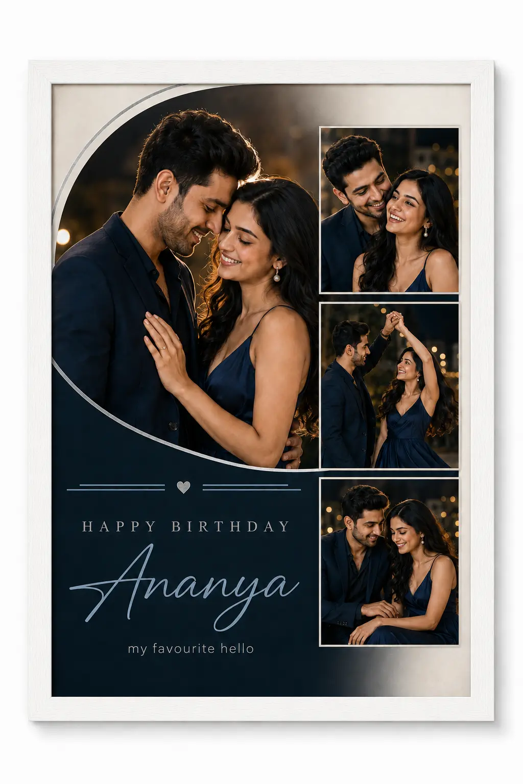 Happy Birthday Girlfriend Collage Photo Frame Couple Portrait 2 Personalized couple portrait birthday collage photo frame for girlfriend in white frame