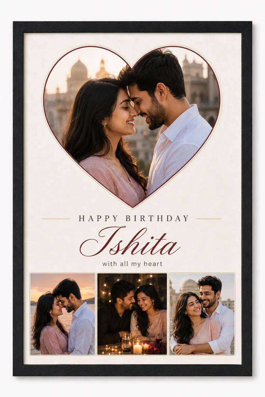 Personalized Girlfriend Birthday Photo Frame Romantic Heart Design 1 Personalized romantic heart birthday photo frame for girlfriend in black frame