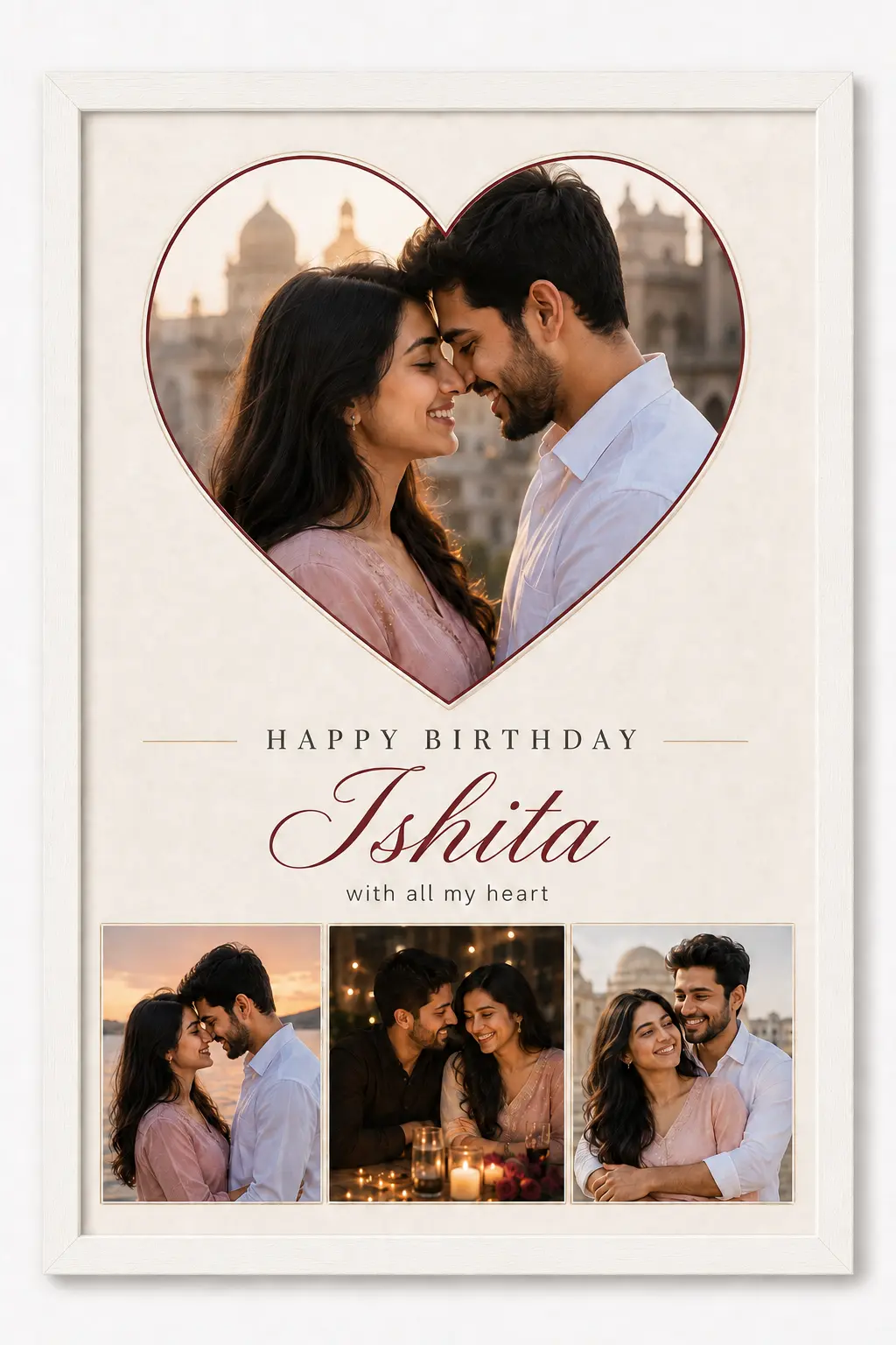 Personalized Girlfriend Birthday Photo Frame Romantic Heart Design 2 Personalized romantic heart birthday photo frame for girlfriend in white frame