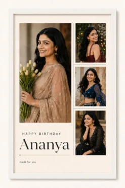 Personalized birthday photo frame with name for girlfriend in white frame