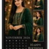 Personalized birthday calendar photo frame for her in black frame