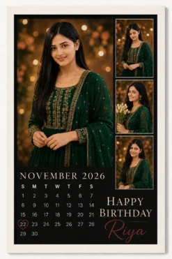 Personalized birthday calendar photo frame for her in white frame