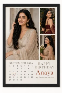 Personalized birthday calendar photo frame for girlfriend in black frame