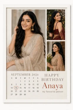 Personalized birthday calendar photo frame for girlfriend in white frame