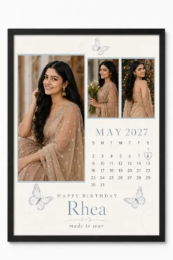 Personalized butterfly birthday calendar photo frame in black frame