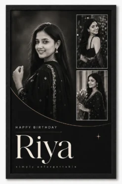 Personalized minimal portrait birthday photo frame for her in black frame