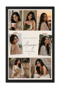 Personalized trendy Instagram aesthetic birthday collage for girlfriend in black frame