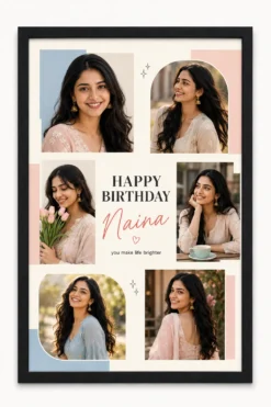 Personalized cute pastel aesthetic birthday photo frame for girlfriend in black frame