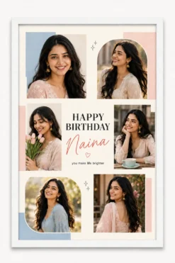 Personalized cute pastel aesthetic birthday photo frame for girlfriend in white frame