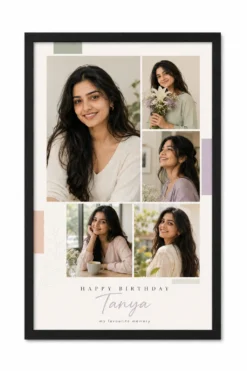 Personalized light pastel birthday photo frame for girlfriend in black frame