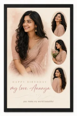 Premium pastel romantic birthday photo frame for girlfriend in black frame