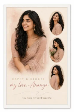 Premium pastel romantic birthday photo frame for girlfriend in white frame