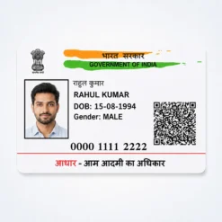 Aadhaar PVC card straight front with matching Hindi and English Rahul Kumar name and visible DOB