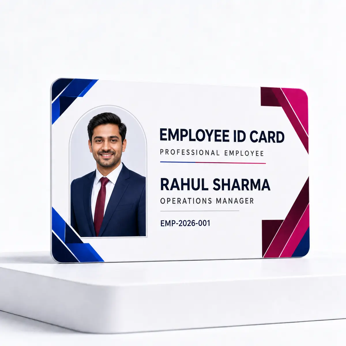 Employee PVC ID Card Printing Online India – Custom Company ID Cards | ₹99 1 Employee PVC ID card printing online India – Rahul Sharma staff card sample