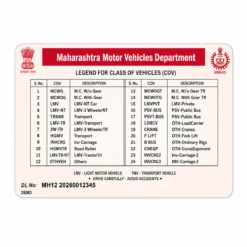 Maharashtra PVC driving licence card reverse with vehicle class legend