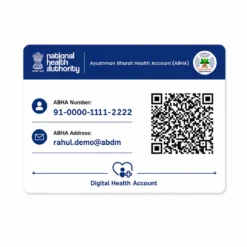 ABHA PVC card straight reverse with fictional ABHA number and decorative QR