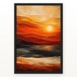 Abstract Sunset Orange Red Gold Layers Expressionism Art Photo Frame mockup 1