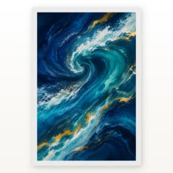 Abstract Ocean Waves Midnight Blue Turquoise Flowing Art Photo Frame mockup 2