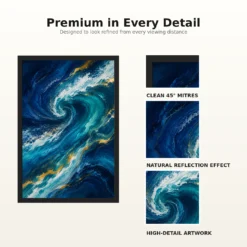 Abstract Ocean Waves Midnight Blue Turquoise Flowing Art Photo Frame mockup 9