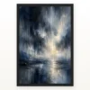 Abstract Monsoon Dark Blues Greys Silver Rain Storm Art Photo Frame mockup 1