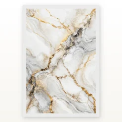 Abstract Marble Effect White Gold Veins Luxury Wall Art Photo Frame mockup 2