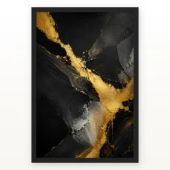 Abstract Gold Black Luxury Gold Leaf Dark Canvas Premium Art Photo Frame mockup 1
