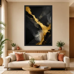 Abstract Gold Black Luxury Gold Leaf Dark Canvas Premium Art Photo Frame mockup 4