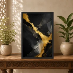 Abstract Gold Black Luxury Gold Leaf Dark Canvas Premium Art Photo Frame mockup 5