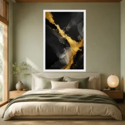 Abstract Gold Black Luxury Gold Leaf Dark Canvas Premium Art Photo Frame mockup 6