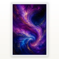 Abstract Galaxy Deep Space Purple Blue Gold Cosmic Art Photo Frame mockup 2