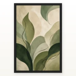 Abstract Forest Greens Botanical Contemporary Calming Art Photo Frame mockup 1