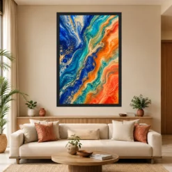 Abstract Fluid Pour Bright Complementary Colors Trending Art Photo Frame mockup 4