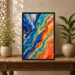 Abstract Fluid Pour Bright Complementary Colors Trending Art Photo Frame mockup 5