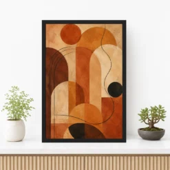 Abstract Earth Tones Clay Ochre Rajasthani Palette Art Photo Frame mockup 3