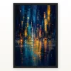Abstract City Lights Night Impressionist Blue Gold Art Photo Frame mockup 1
