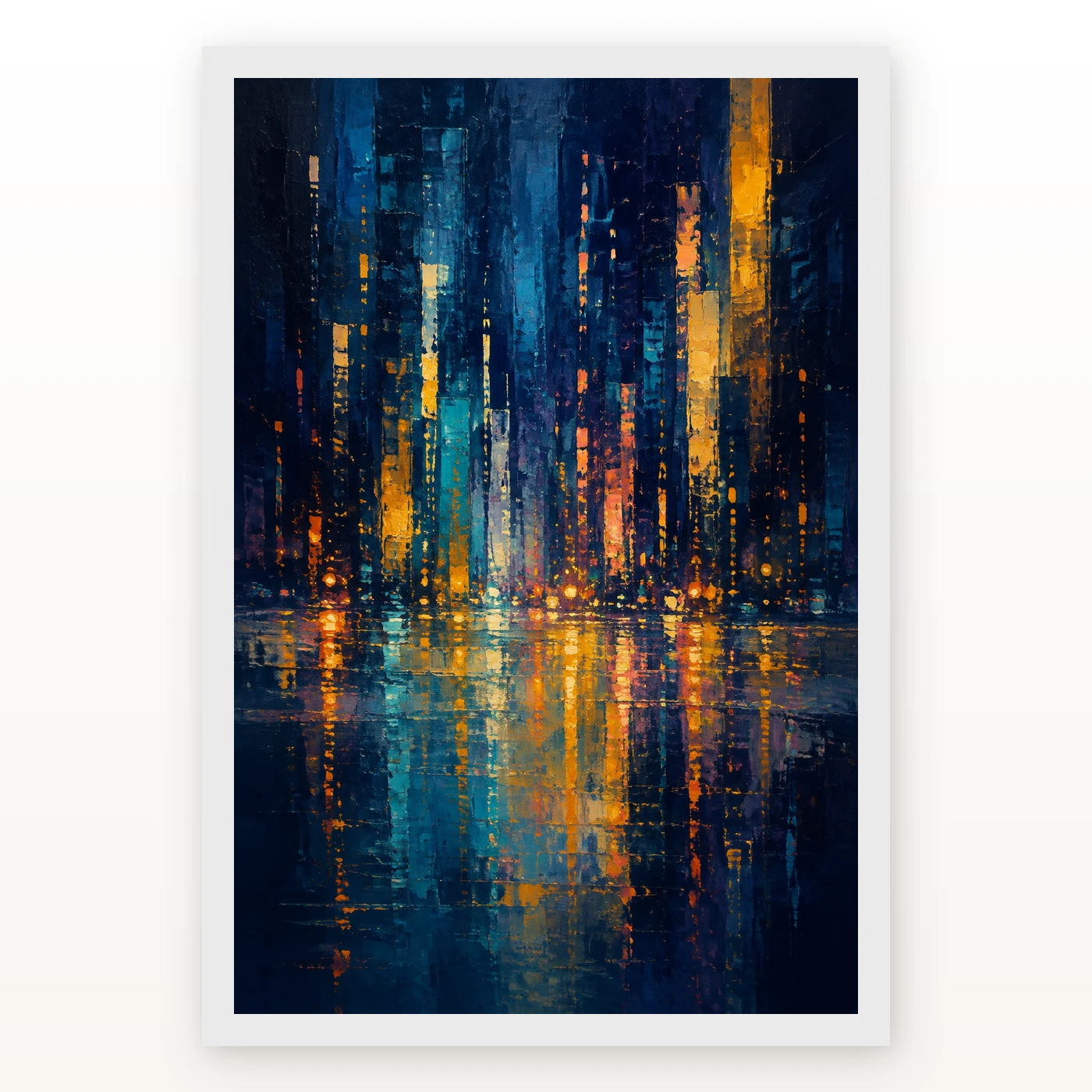 Abstract City Lights Night Impressionist Blue Gold Art Photo Frame 2 Abstract City Lights Night Impressionist Blue Gold Art Photo Frame mockup 2